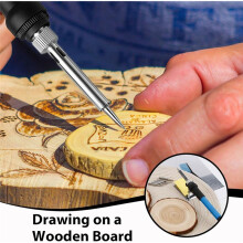 Kit para Queima de Madeira, 6 - Ferro Ajustável com 5 Pontas e Esponja, para Arte de Pirografia e Artesanato em Madeira DIY, Plugue Americano