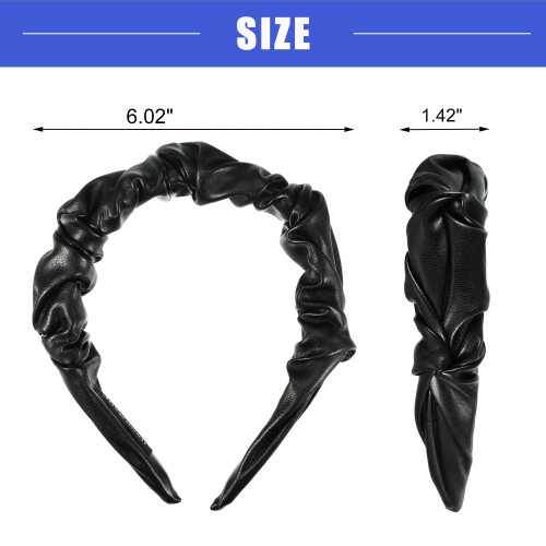 Black PU Leather Headbands for Women Handmade 2