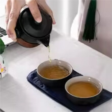 Reis Theeset, Zwart Aardewerk, Draagbaar Theeservies, Inclusief 1 Theepot, 2 Theeservies, 1 Zak, Kopjes, Koffieservies, Theeservies, Groene Kopjessets