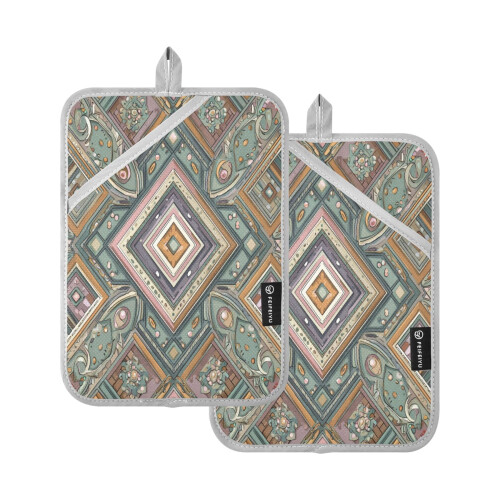 Pot Holders Heat Resistant 2 Pack Brown Batik Pattern