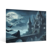 Vintage Halloween Bats and Castle Canvas Wall Art Framed