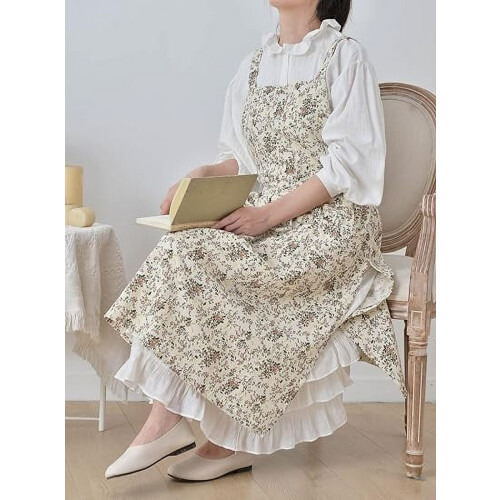 NAMZI Women's Retro Vintage Kitchen Apron with Pockets White 1