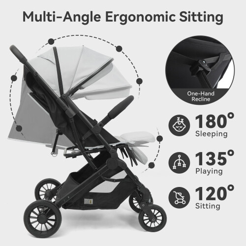 Foldable Baby Stroller Pushchair Adjustable Compact Travel Pram Canopy Raincover 2