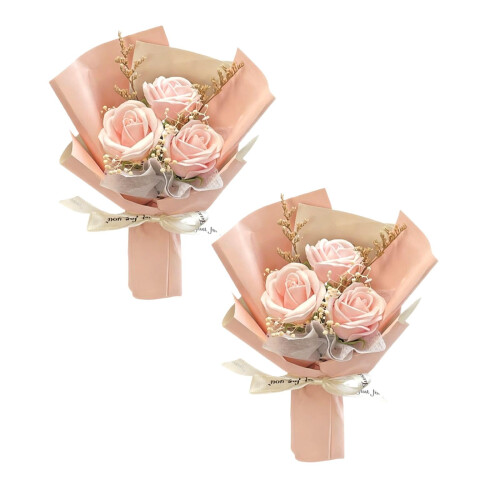 Pink Artificial Rose Bouquet 3-Head 2-Pack 2