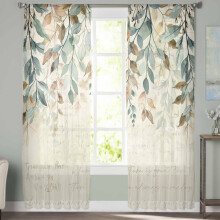 Sheer Curtains Vintage Farmhouse Green Leaves Light