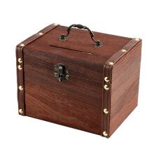 Wooden Piggy Bank with Lock Handmade Brown