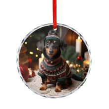 Cartoon Dachshund Glass Ornament Knitted Sweater 1 pc