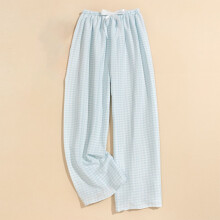 Women's Casual High-Waist Checkered Wide-Leg Pants Light
