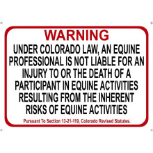 Metal Sign Liability Warning for Horse Farm Barn Stable 16