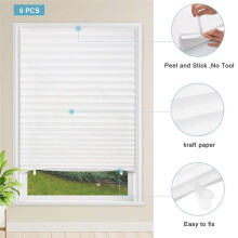 Easy Install Temporary Blackout Paper Shades, 6 Pack Pleated Blinds with Adhesive, No Tools Required (36" W X 72" H)