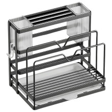5-in-1 Wall Mounted Kitchen Organizer - Heavy-Duty Stainless Steel Utensil Holder Capacity for Cutting Boards/Knives