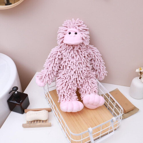 Fuzzy Ball Hand Towel Blue Chenille with Hanging Loop