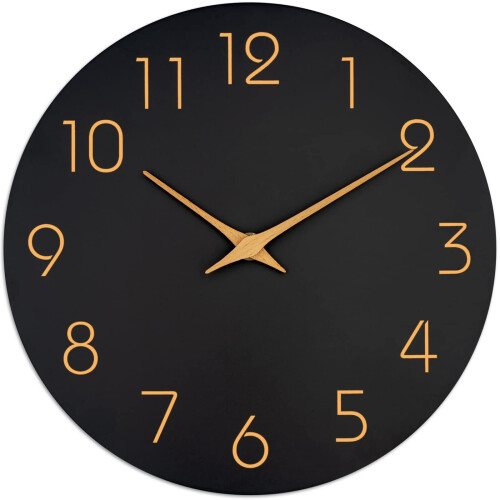 Silent Battery Wall Clock Wooden White 12 Inch