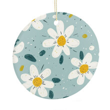 Ceramic Christmas Tree Ornament Daisy Wildflower Blue White