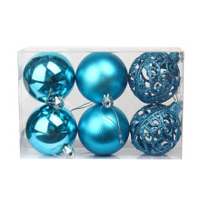Blue Plastic Christmas Ball Ornaments Set 6 pcs