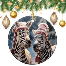 Zebra Christmas Ornament Ceramic Black White Stripes Wild