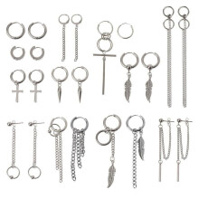Cross Dangle Hoop Earrings Set Titanium Steel 12 Pairs