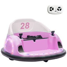 360 Rotation Kids Bumper Car, 12V Waltz Car with Remote Control, Dual Joystick, Music, Lights, Pink