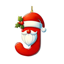 Red Santa Initial Ornament Personalized Christmas Tree Decor
