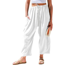 Women's Linen Wide Leg Pants Casual Loose Drawstring