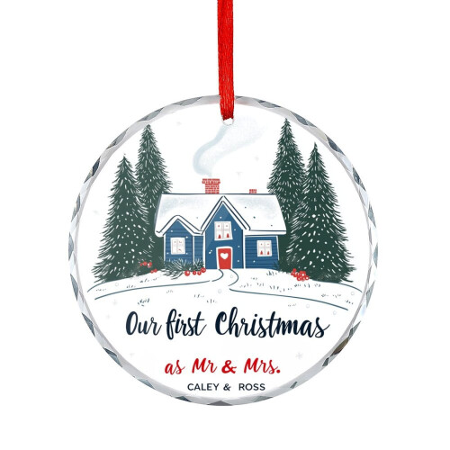 Personalized Glass Christmas Ornament for Newlyweds