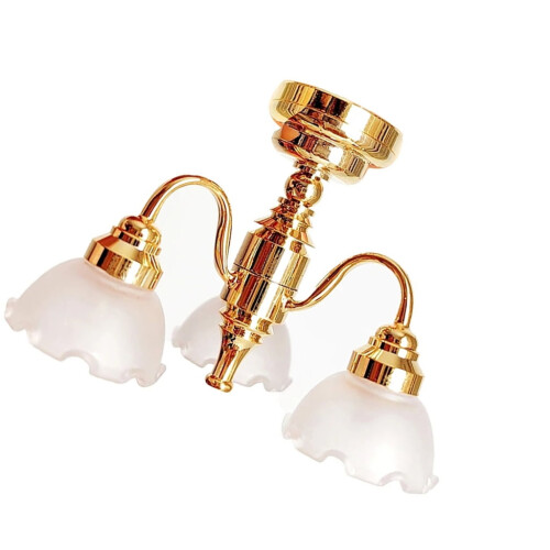 Dollhouse Chandelier LED Ceiling Lamp 3-Head Gold Base