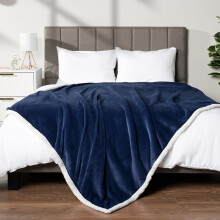 Sherpa Fleece Throw Blanket Navy Blue 50x60 Inches