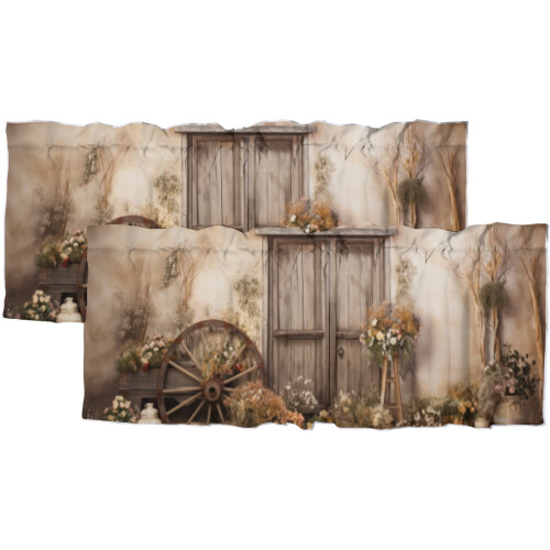 Brown Barn Door Curtain Valances 54x18 in 2 Panel Rod