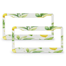 Watercolor Lemon and Green Leaves License Plate Frames