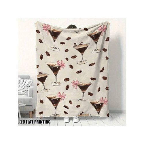 Flannel Coffee Martini Throw Blanket Beige Brown