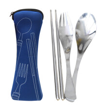 Stainless Steel Cutlery Set Portable 3-Pc with Dark Blue
