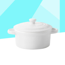 White Ceramic Soup Bowl with Lid and Double Handles