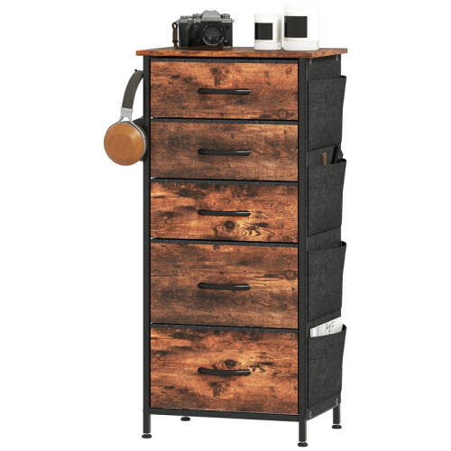 Chest of Five Fabric Drawers - Rustic Brown 1