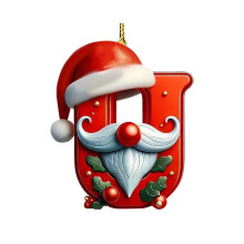 Red Personalized Initial Christmas Ornament Santa Theme 26