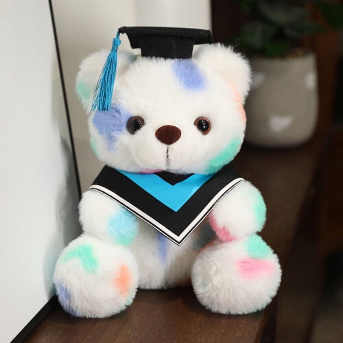 Graduation Bear White Plush Bear 9 inch with Hat 2