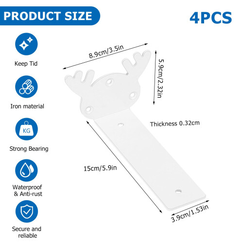 Shelf Brackets Floating Hidden Heavy Duty Steel Support 15cm White 4 Pack Set 1