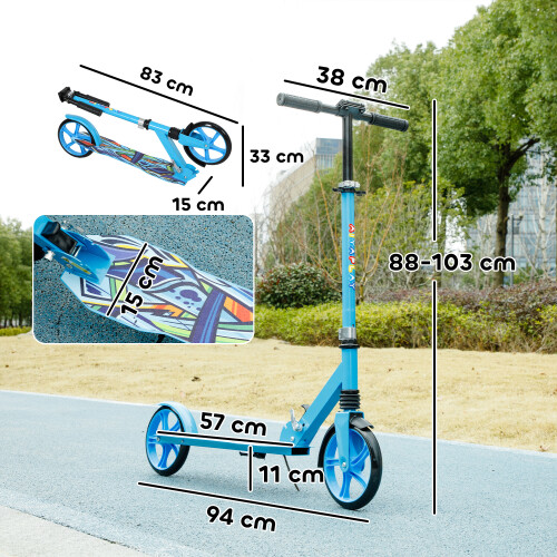 AIYAPLAY Kids Scooter, Foldable Kick Scooter w/ Adjustable Handlebar, Blue 2