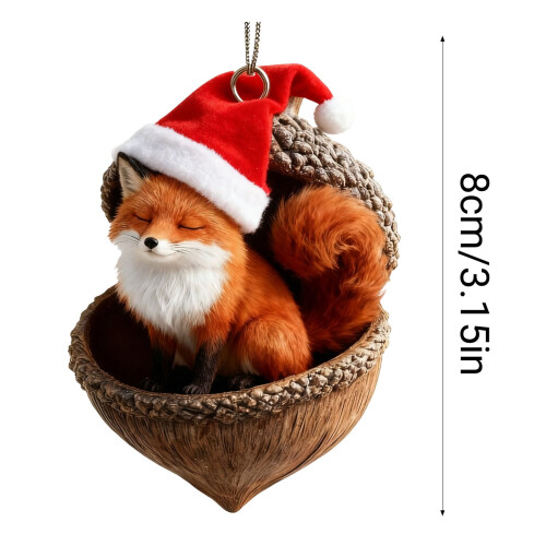 Forest Animal Acorn Ornament Squirrel Pine Cone Red Hat 2