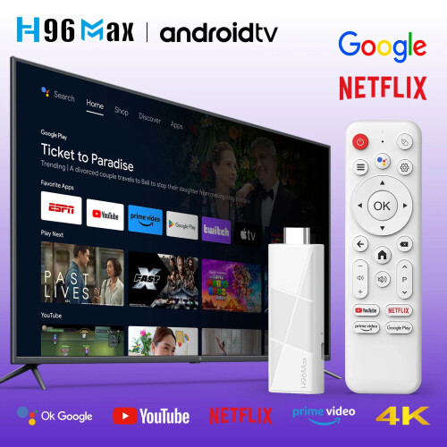 2025 4K H96 MAX RK3518 Android 14.0 AI Smart TV Stick Google Amazon Prime Fire 1