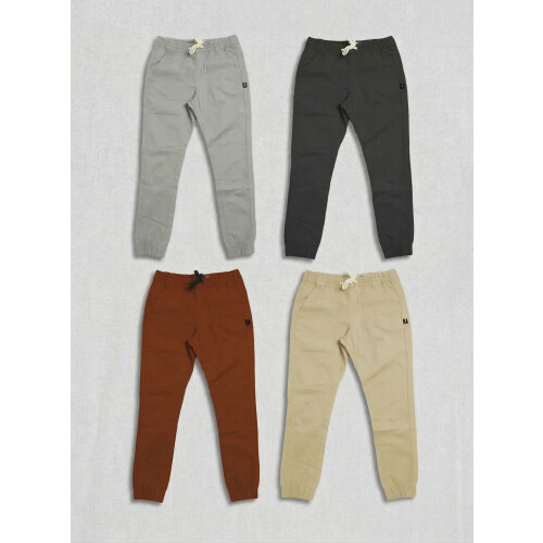 (Grey, S) Cna Boy’s Chino Twill Jogger Elastic Cuffed Ankles 1