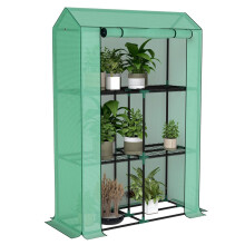 40 x 100cm Three Shelf Steel Frame Greenhouse - Green