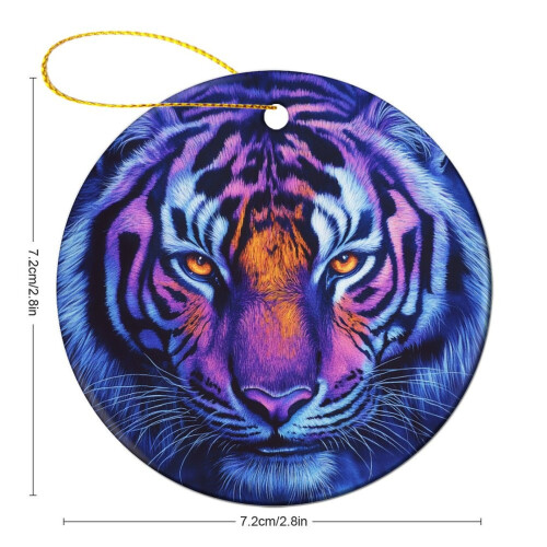 Purple Tiger Face Ceramic Christmas Ornament 1