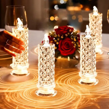 LED Crystal Candle Lights Rose Shadow Flameless 6 Pack