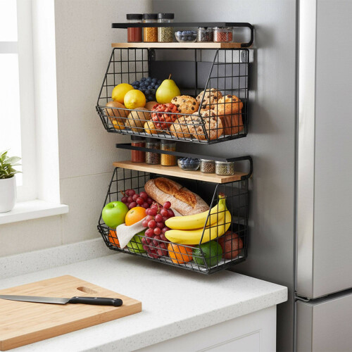 Magnetisches Wand-Obstkorb-Set mit Haken, 2-teilig