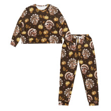 Thanksgiving Pajama Set Turkey Pumpkin Print Long Sleeve