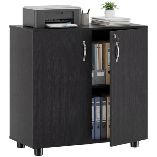 Two-Tier Locking Office Storage Cabinet - Black