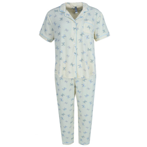 PJ Couture Women's Button Down Notch Collar Short Sleeve Capri Set