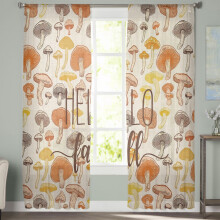 Sheer Curtains Orange Yellow Mushroom Print Light Filtering