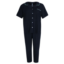 PJ Couture Women's Button Down Wavy Notch Collar Short Sleeve Capri Set