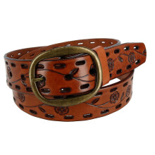 CTM Women's Centre Bar Buckle Belt with Flowers